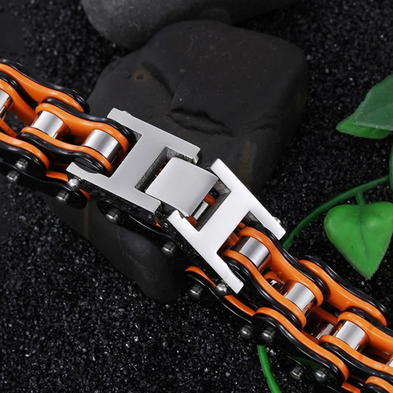 Men's Bracelets/Bangles Orange Biker Bicycle Motorcycle Chain