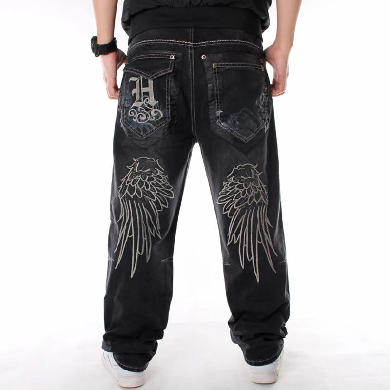 Nanaco Man Loose Baggy Jeans Hiphop Skateboard Denim Pants Street Dance Hip Hop Rap Male Black Trouses