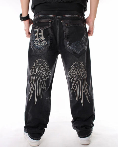 Nanaco Man Loose Baggy Jeans Hiphop Skateboard Denim Pants Street Dance Hip Hop Rap Male Black Trouses