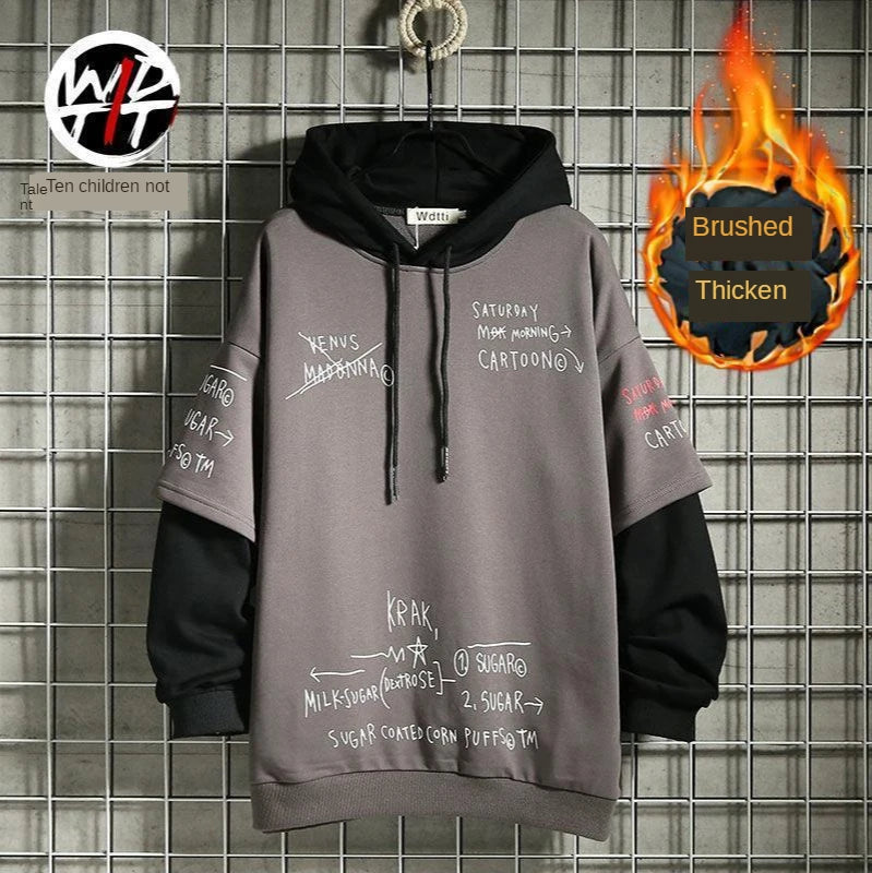 Spring /Autumn Men's Sweater Retro Mock Two-Piece Hoodie