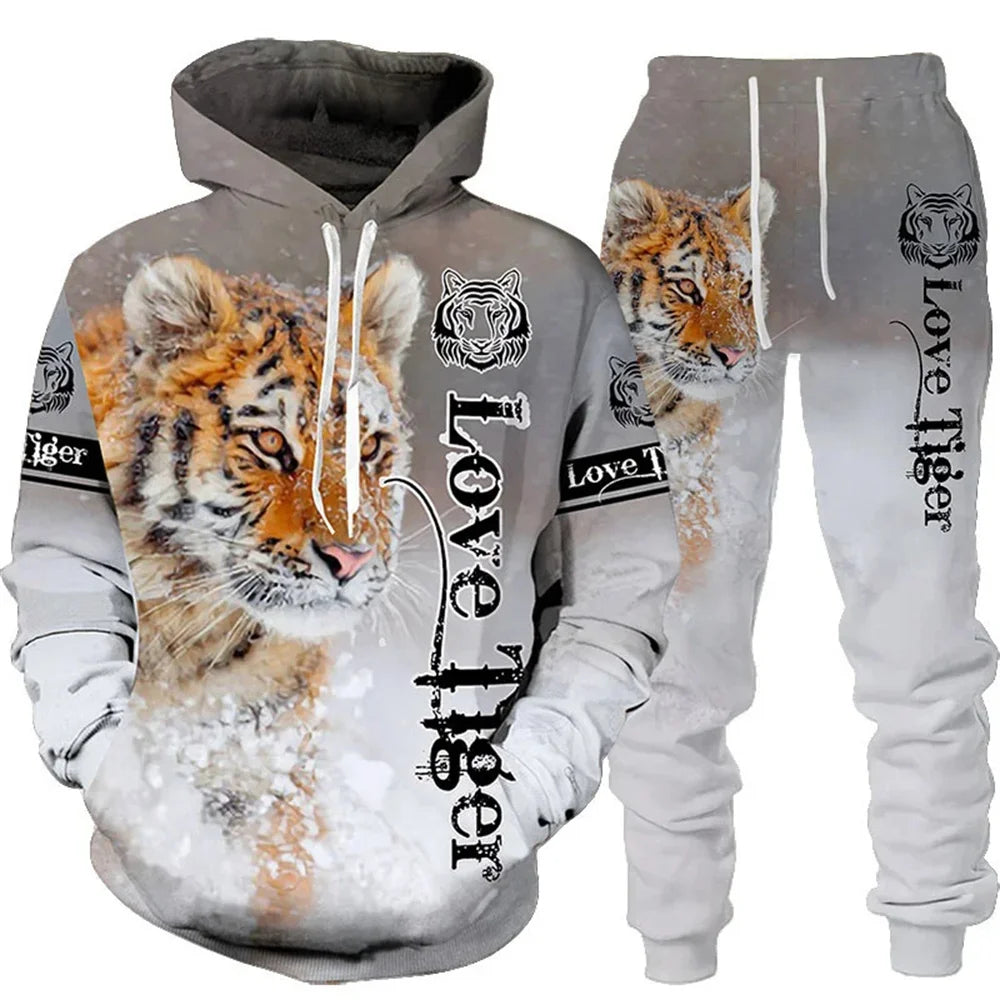 Winter Men's Animal 3D Tiger Printed  Tracksuit