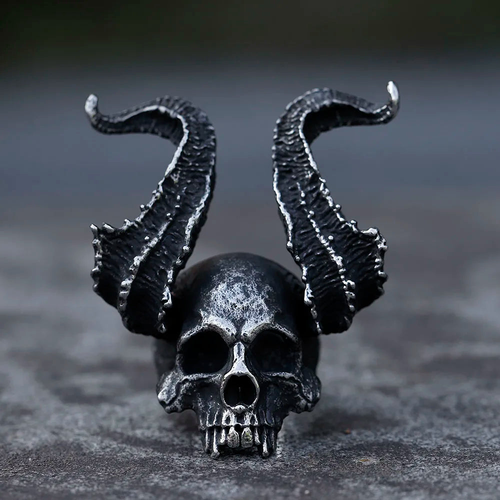 Gothic  Skull Ring Horned Satan Devil Ring