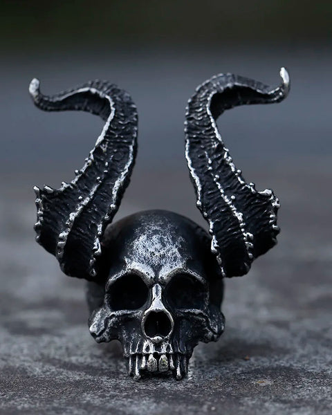 Gothic  Skull Ring Horned Satan Devil Ring