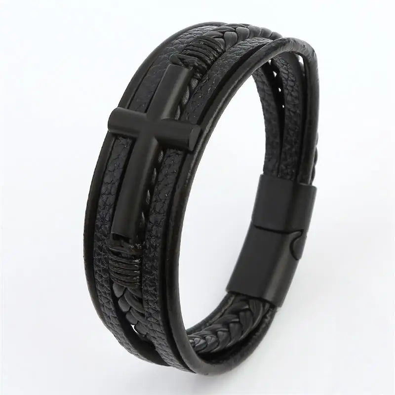 Vintage Men's Leather Bracelet Hand-Woven Multilayer Leather