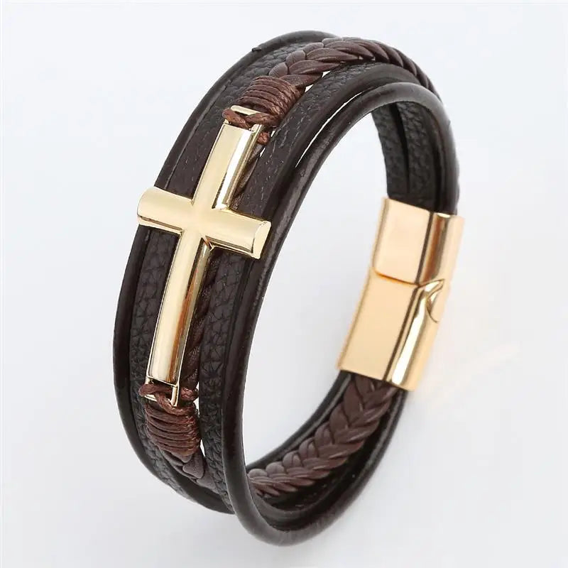 Vintage Men's Leather Bracelet Hand-Woven Multilayer Leather