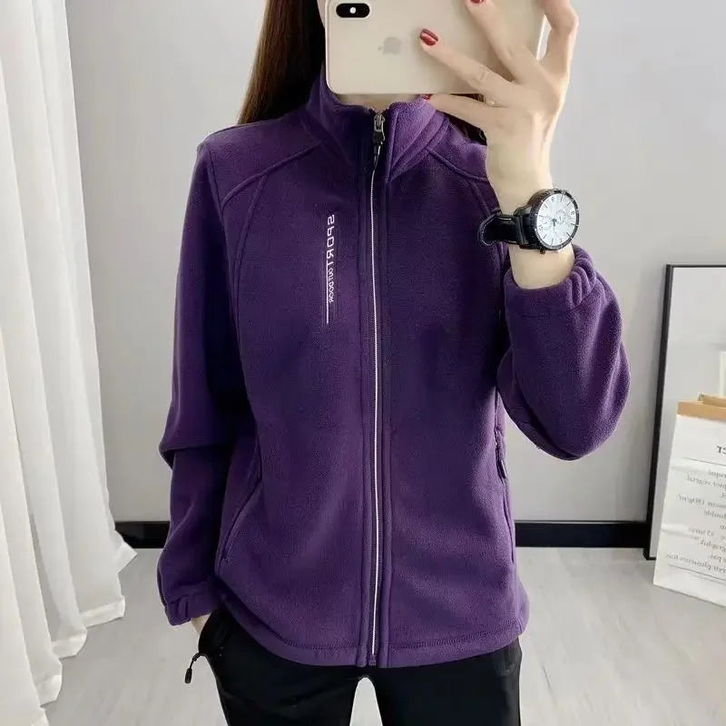 Women's Fleece Polar Turtleneck  Warm Thicken Double-Sided Velvet Outerwear Coats Zipper jacket