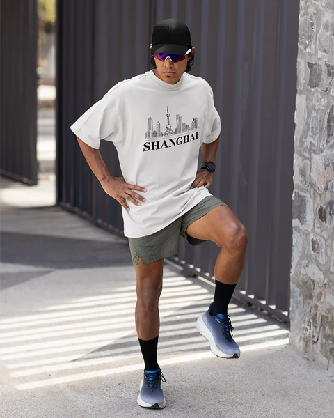 Shanghai City T-Shirt Shanghai Skyline Design Tee Short Sleeve Unisex Shirt