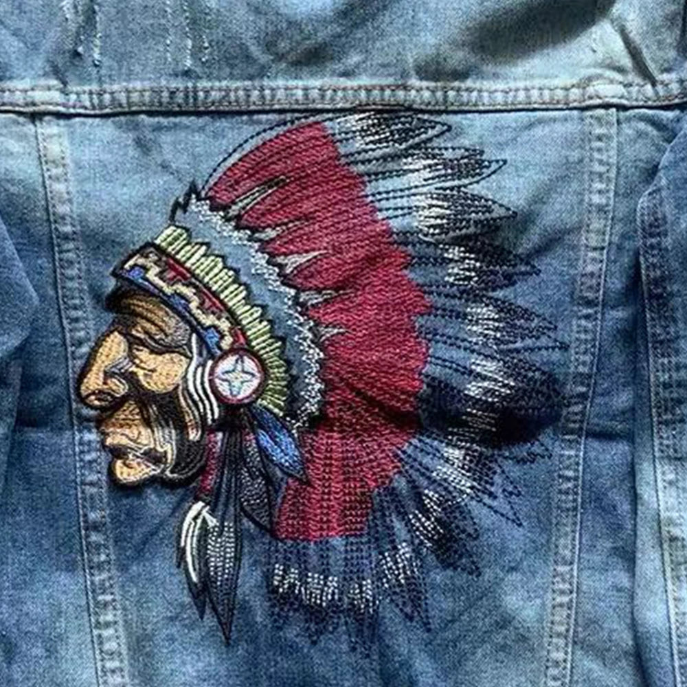 Indian Chief Embroidery Denim Jackets Men