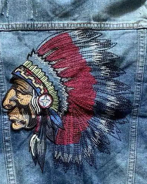 Indian Chief Embroidery Denim Jackets Men