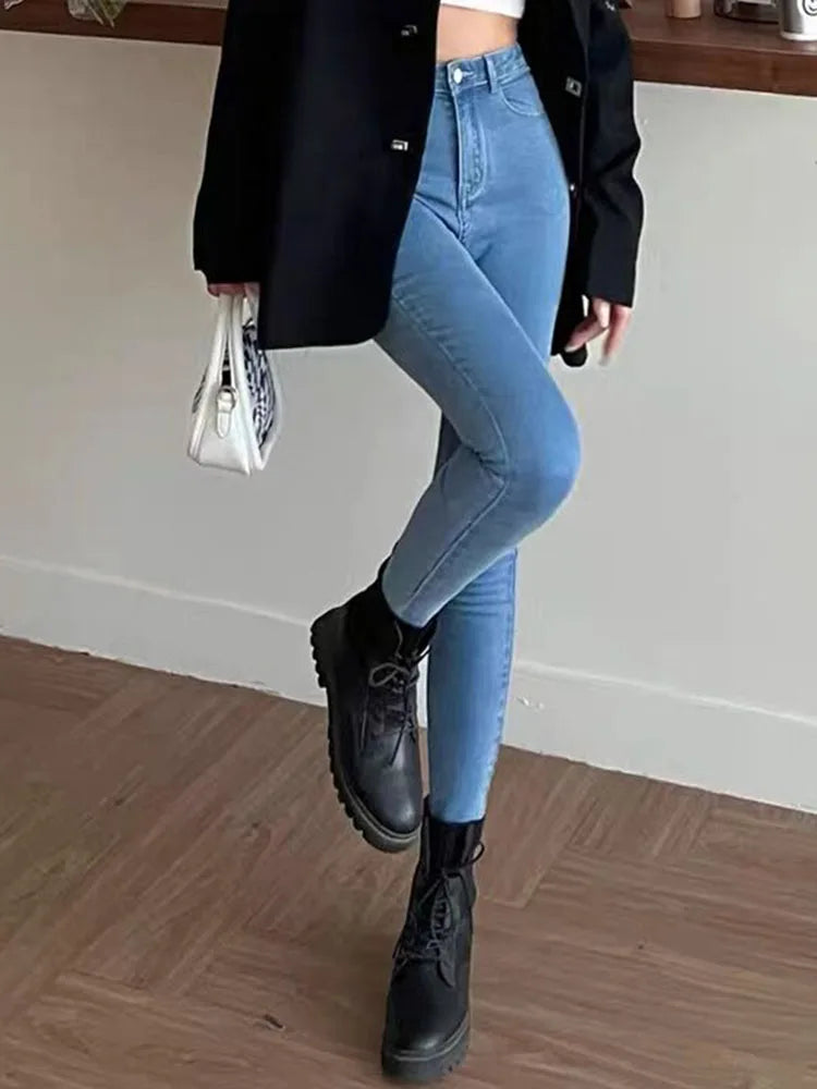 High Waist Skinny Pencil Jeans Woman Large Size Streetwear Slim Stretch Denim Pants