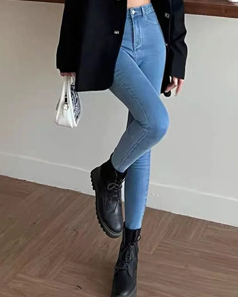 High Waist Skinny Pencil Jeans Woman Large Size Streetwear Slim Stretch Denim Pants