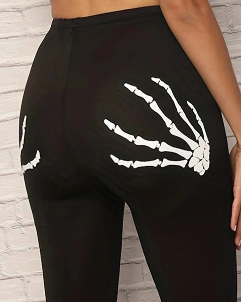 New European-style Ripped Niners Fashion Skull Print Leggings Gothic Style