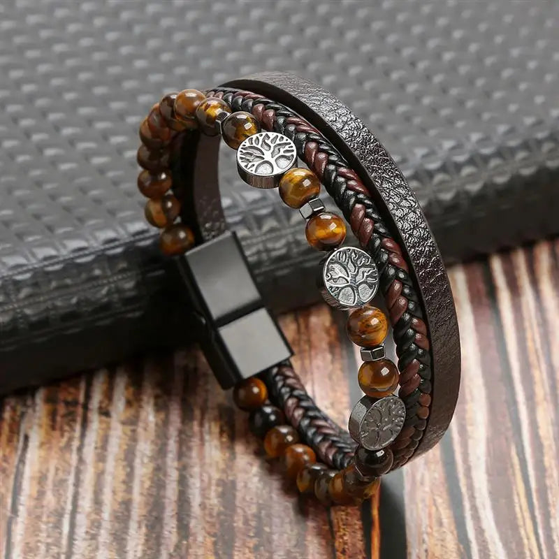 Tree of Life  Multi Layer Leather Bracelet For Men