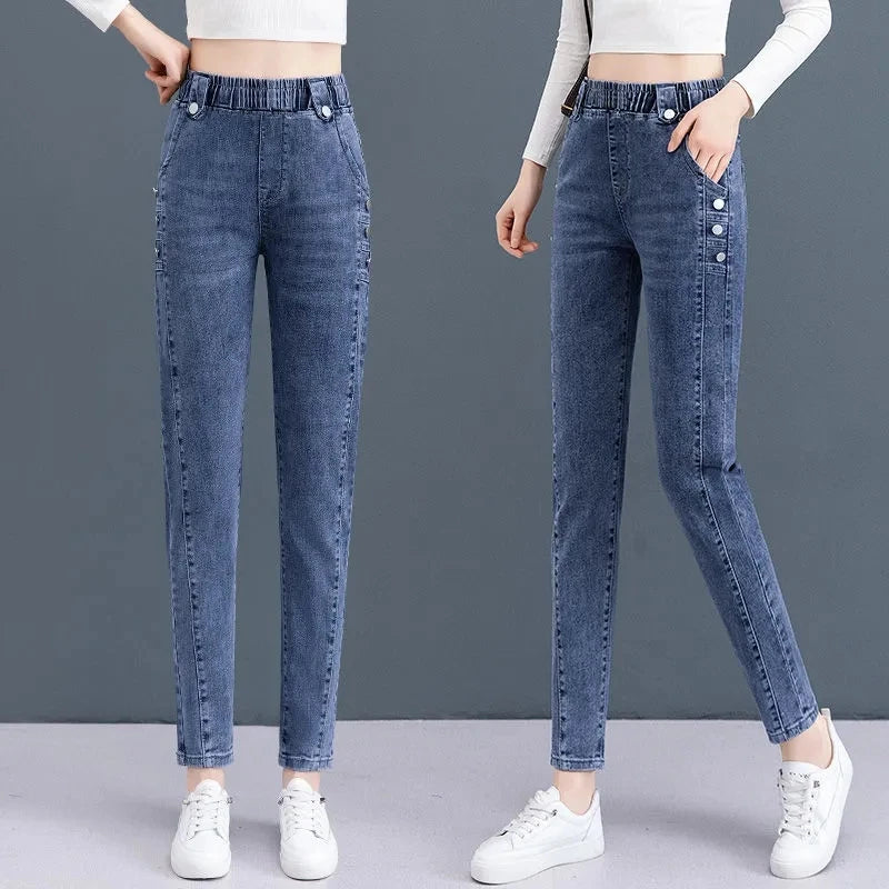 High Waist Skinny Pencil Jeans  Stretch Slim Denim Pants