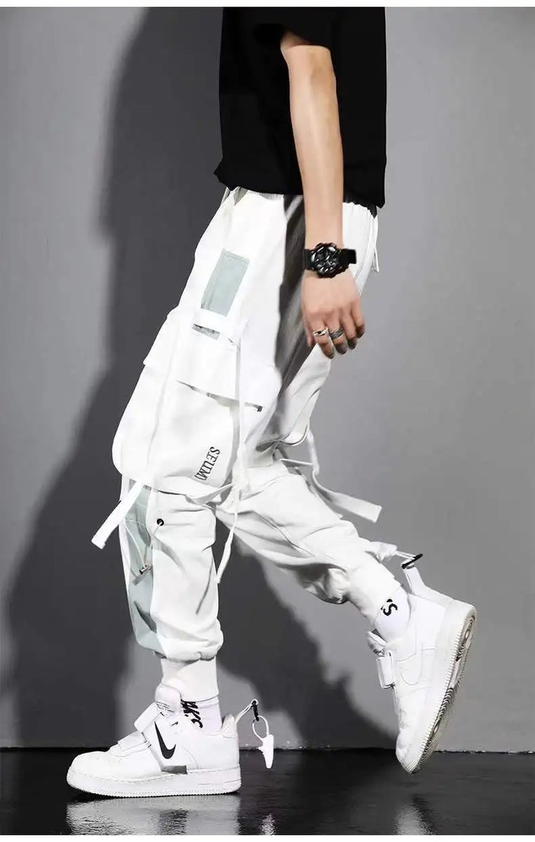 Classic Streetwear Casual Men Ribbons Harem Jogging Pants