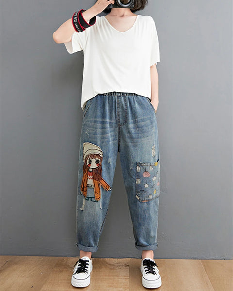 Trendy Embroidery Denim Pants For Women