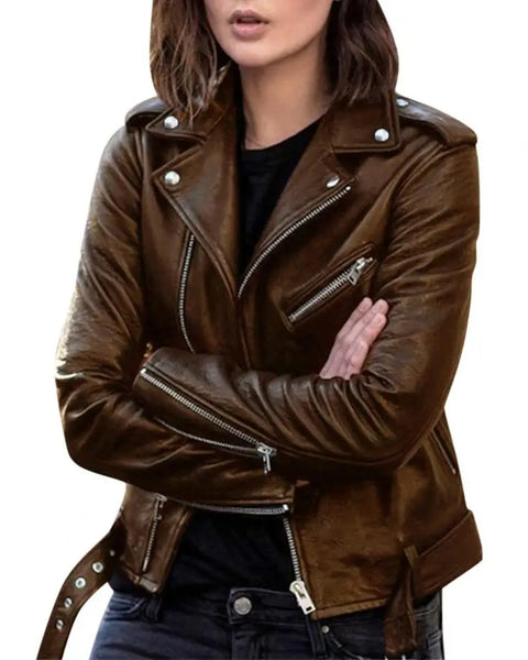 Cool Faux Leather Jacket Slim Short  Outwear