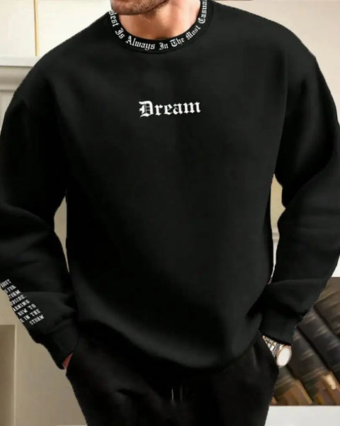 Men Fall Winter Sweatshirt Round Neck Long Sleeve Men Top Letter Print Thick Loose Warm Mid Length Men Casual Top
