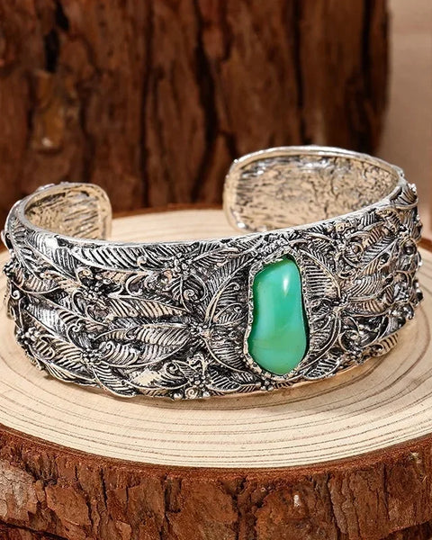 Vintage Ethnic Style Green  Carved Pattern Tibetan  Bracelet