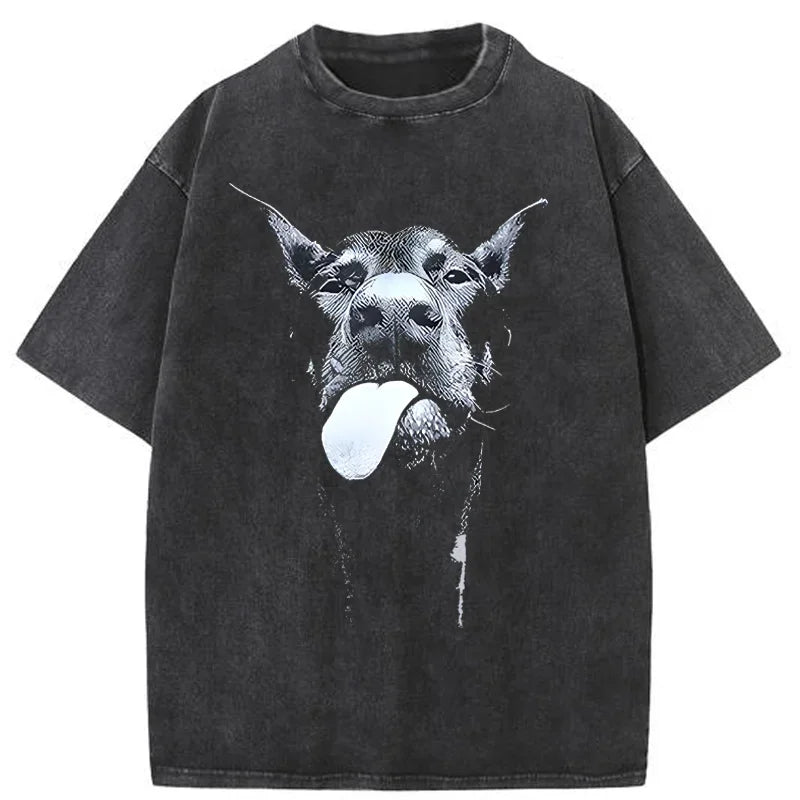 Oversized Summer Vintage  Men Gothic Letter Dog Printed T-Shirt Hip Hop Streetwear