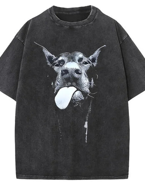 Oversized Summer Vintage  Men Gothic Letter Dog Printed T-Shirt Hip Hop Streetwear