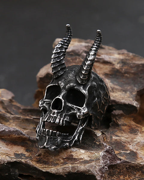 Vintage Goth Black Demon Skull Ring For Men