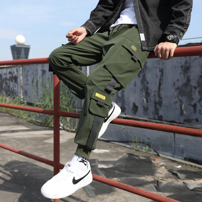 Classic Streetwear Casual Men Ribbons Harem Jogging Pants