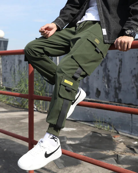 Classic Streetwear Casual Men Ribbons Harem Jogging Pants