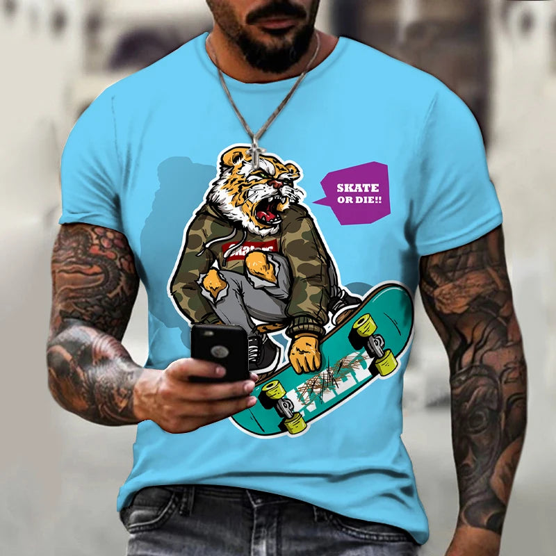 Oversized Skateboard Junior Style 3D Print Summer Men's O-Neck T-shirts