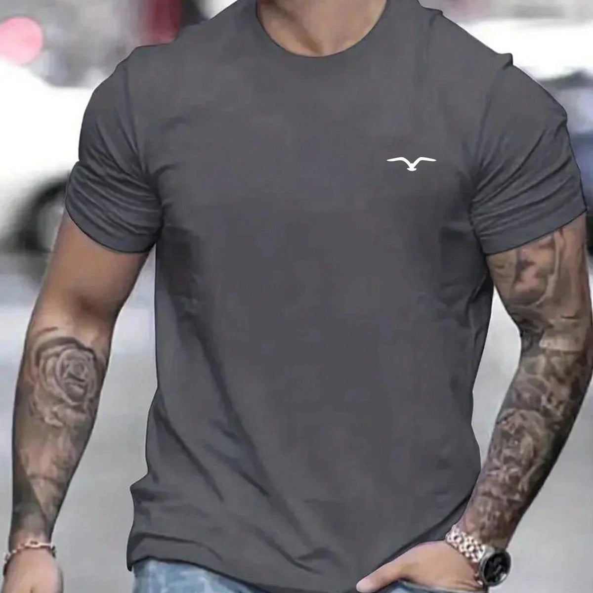 High quality men's summer Seagull print round neck short sleeve top Fashion casual cotton T-shirt street men's T-shirt clothing
