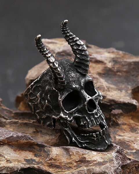 Vintage Goth Black Demon Skull Ring For Men