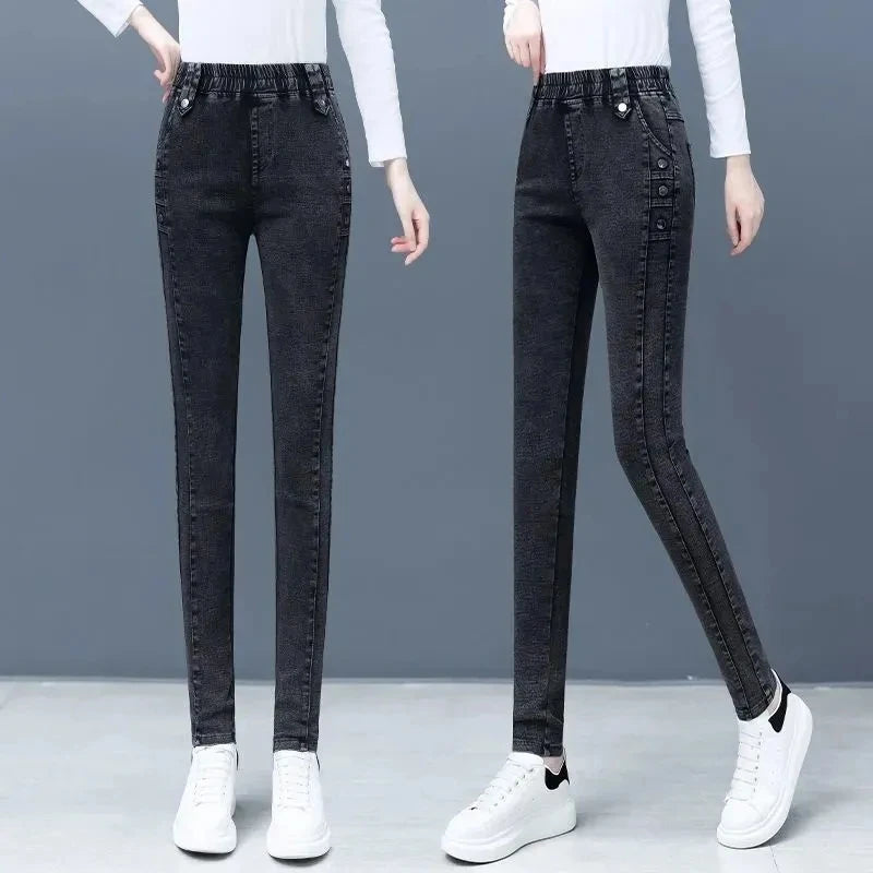 High Waist Skinny Pencil Jeans  Stretch Slim Denim Pants