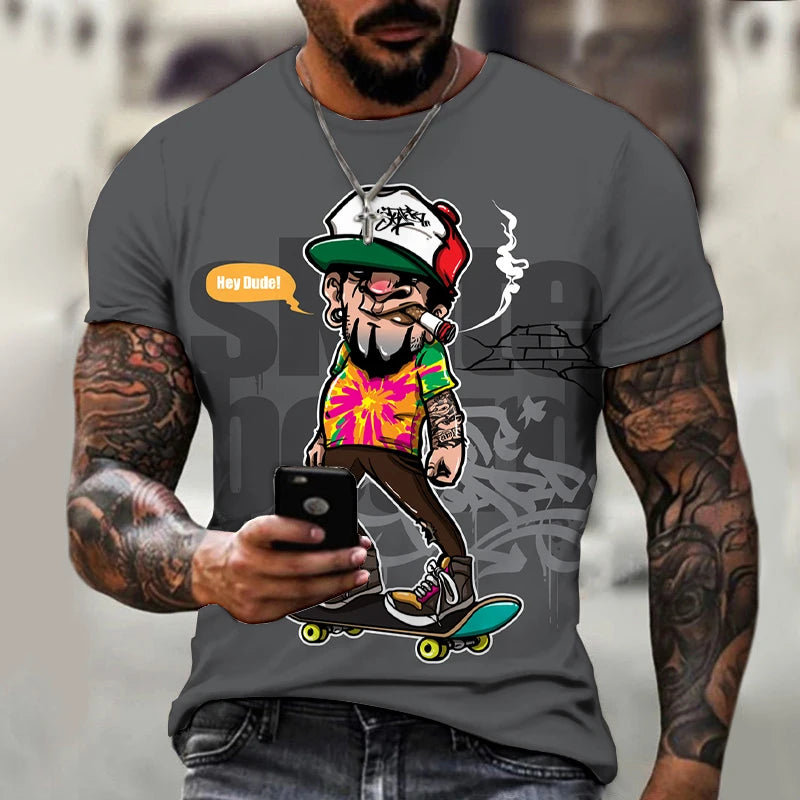 Oversized Skateboard Junior Style 3D Print Summer Men's O-Neck T-shirts