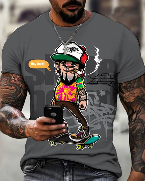 Oversized Skateboard Junior Style 3D Print Summer Men's O-Neck T-shirts