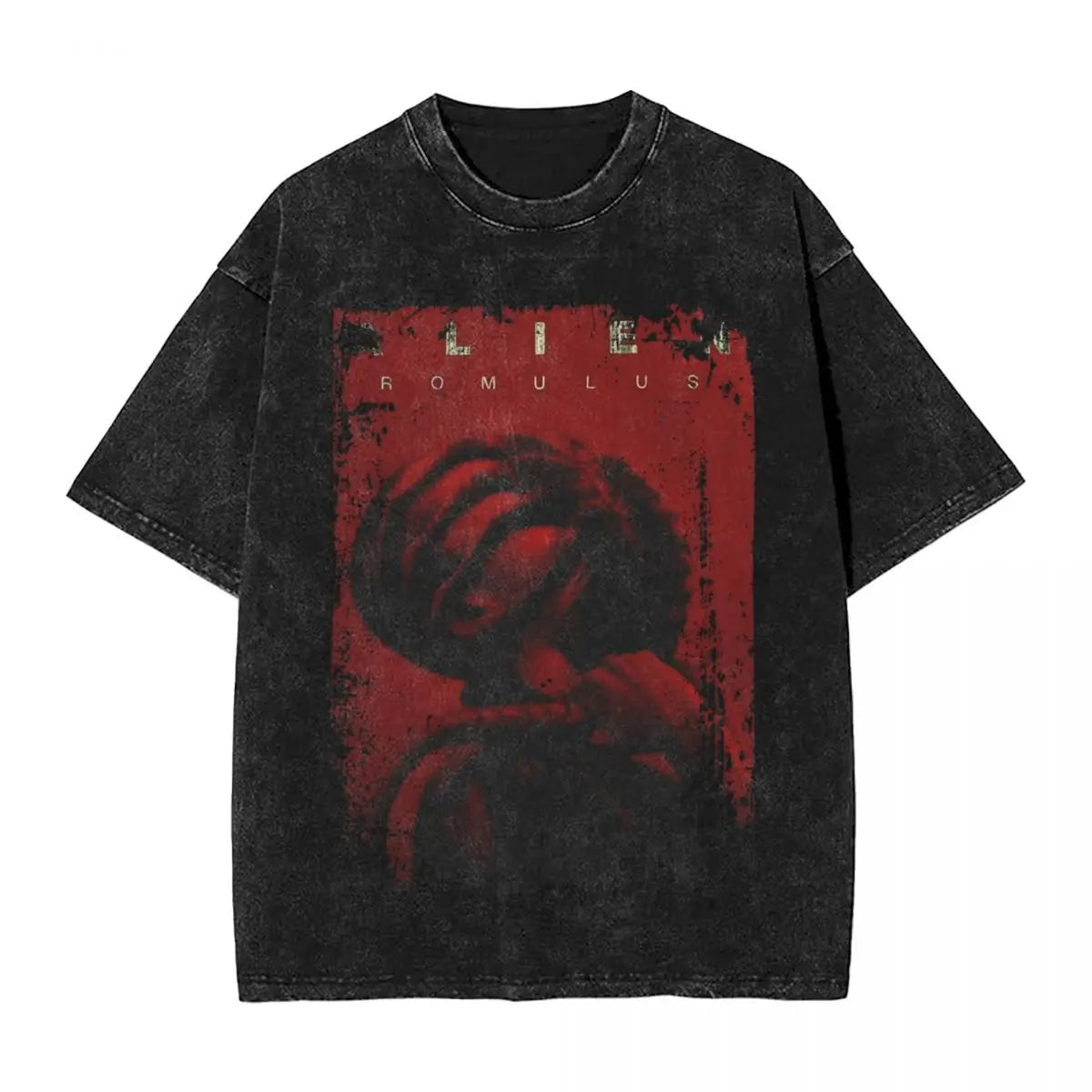 2024 New Alien Romulus Print Washed T Shirt Male Streetwear Casual T-Shirt Beach O Neck Leisure Tee Shirt Print Big Size Clothes
