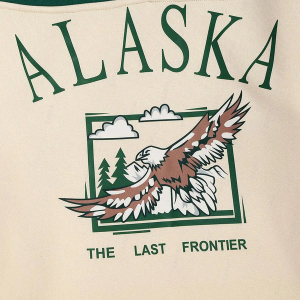 ZAFUL Streetwear Vintage ALASKA Graphic Eagle Printed Colorblock Fleece Quarter Zip Sweatshirt