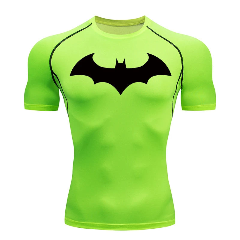 Bat Graphic Compression Shirts for Men Short Sleeve Rash Guard Gym Workout