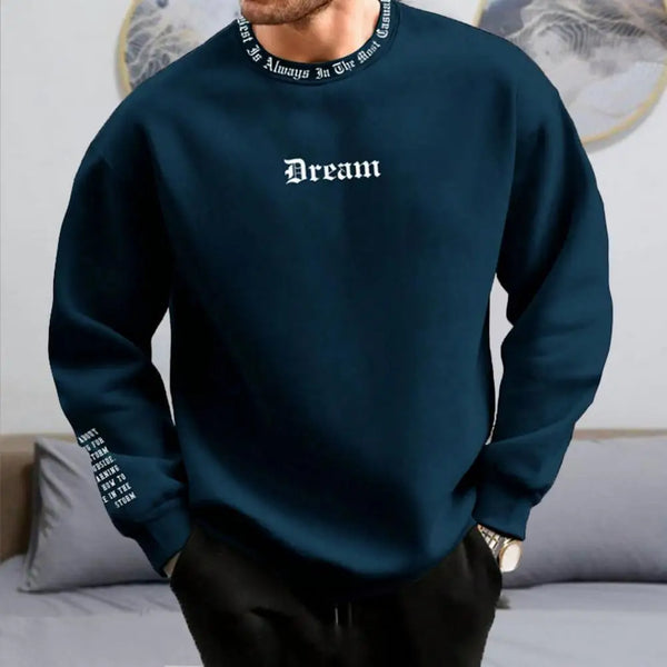 Men Fall Winter Sweatshirt Round Neck Long Sleeve Men Top Letter Print Thick Loose Warm Mid Length Men Casual Top