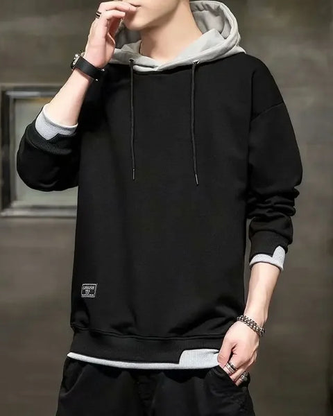 Men's Hoodie Sweatshirt Casual Loose Fashionable Spring Autumn New Style Trendy Versatile Top Trendy Fake Two-Piece Casual Jacke