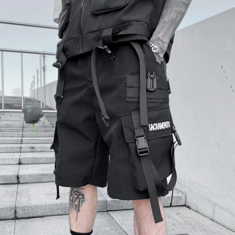 Men Tactical Cargo Shorts Summer Fashion Functional Multi Pockets Shorts Tech wear Hip Hop Streetwear Knee Length Pants