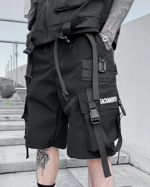 Men Tactical Cargo Shorts Summer Fashion Functional Multi Pockets Shorts Tech wear Hip Hop Streetwear Knee Length Pants