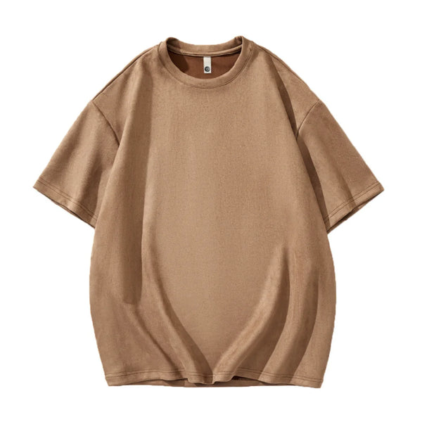 Men's Suede Short Sleeve T-shirt Vintage Loose T-shirts Women Casual Oversized T Shirt O Neck Retro Harajuku Tops Tees New 2023