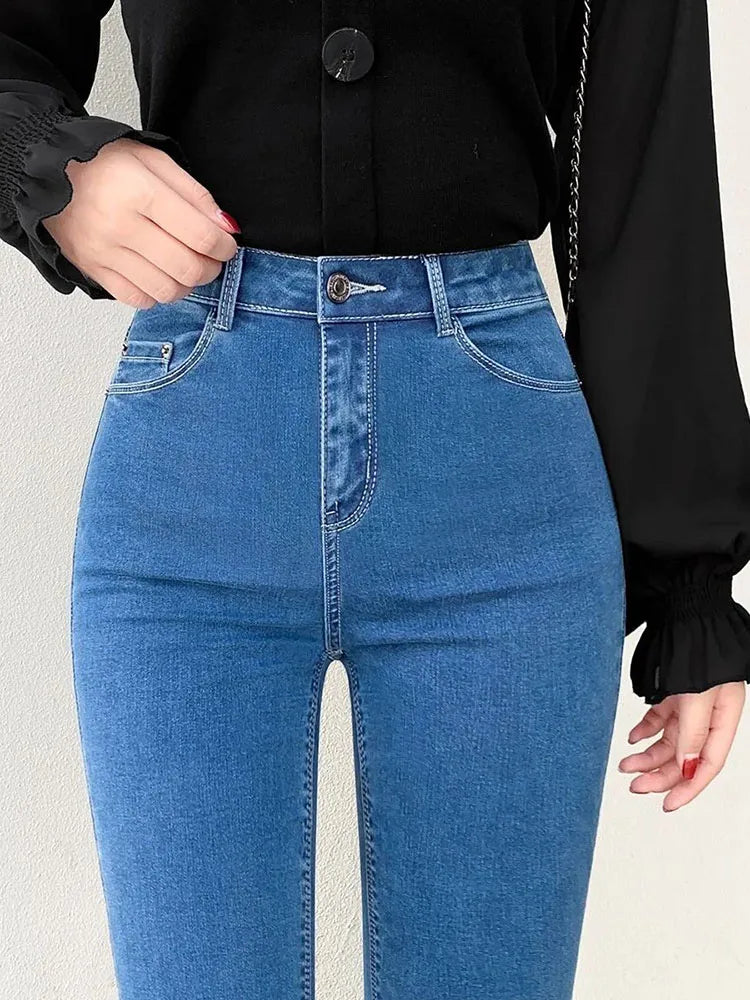 High Waist Skinny Pencil Jeans Woman Large Size Streetwear Slim Stretch Denim Pants