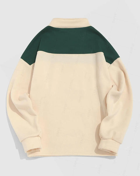 ZAFUL Streetwear Vintage ALASKA Graphic Eagle Printed Colorblock Fleece Quarter Zip Sweatshirt