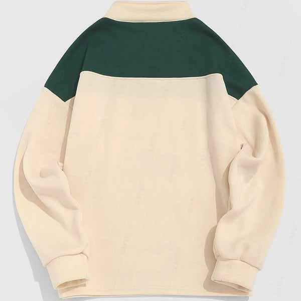 ZAFUL Streetwear Vintage ALASKA Graphic Eagle Printed Colorblock Fleece Quarter Zip Sweatshirt