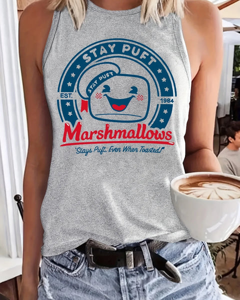 Marshmallows Print Round Neck Sleeveless Tank Top T-shirt