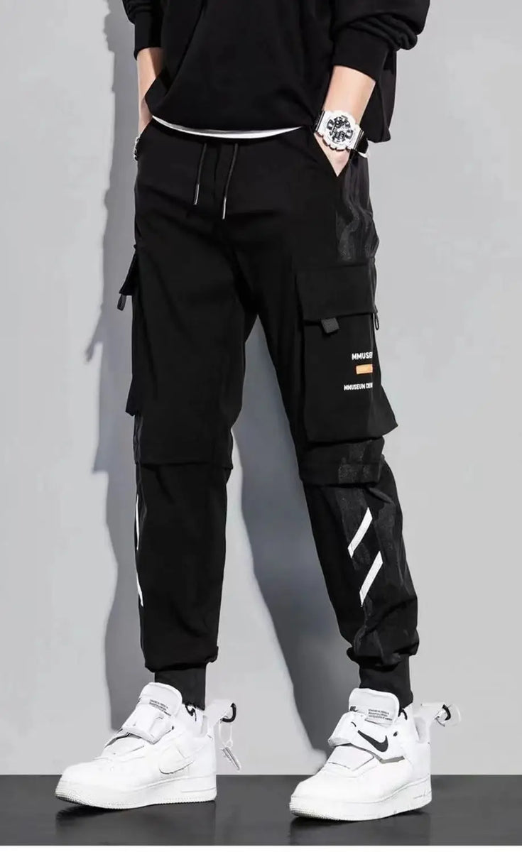 Classic Streetwear Casual Men Ribbons Harem Jogging Pants