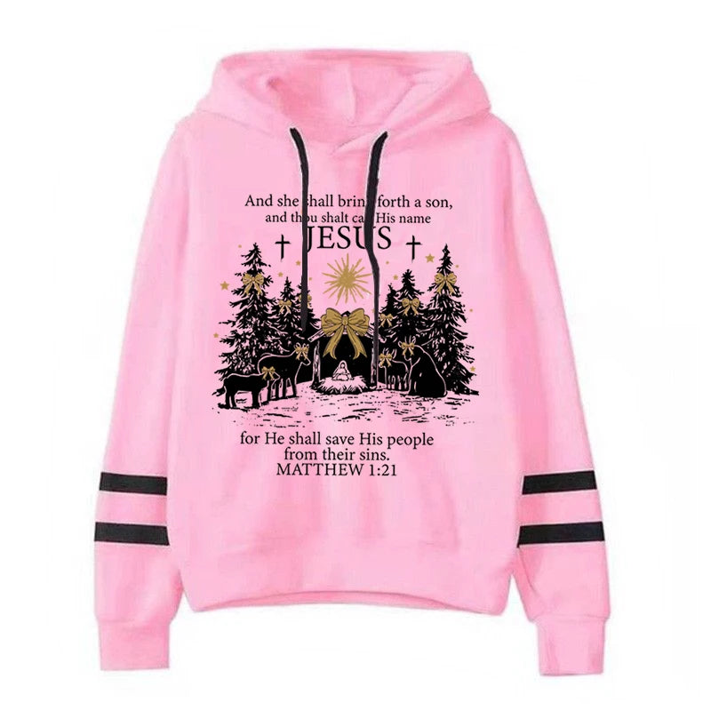 Vintage Long Sleeve  Women's Jesus Christmas Hoodies