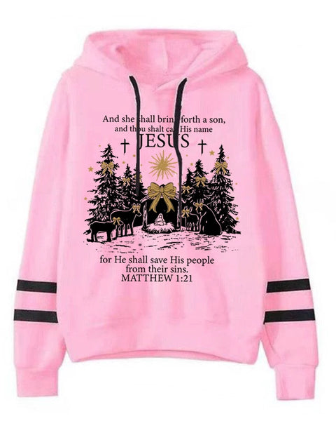 Vintage Long Sleeve  Women's Jesus Christmas Hoodies