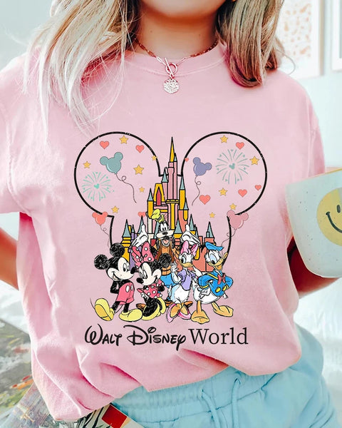 Disney World Mickey And Friends Print Women's T-Shirt Cotton Short Sleeve Casual Top
